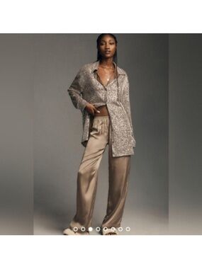 NWT Anthropologie Flat White Sequin Tunic Dress, Taupe, Size S Petite